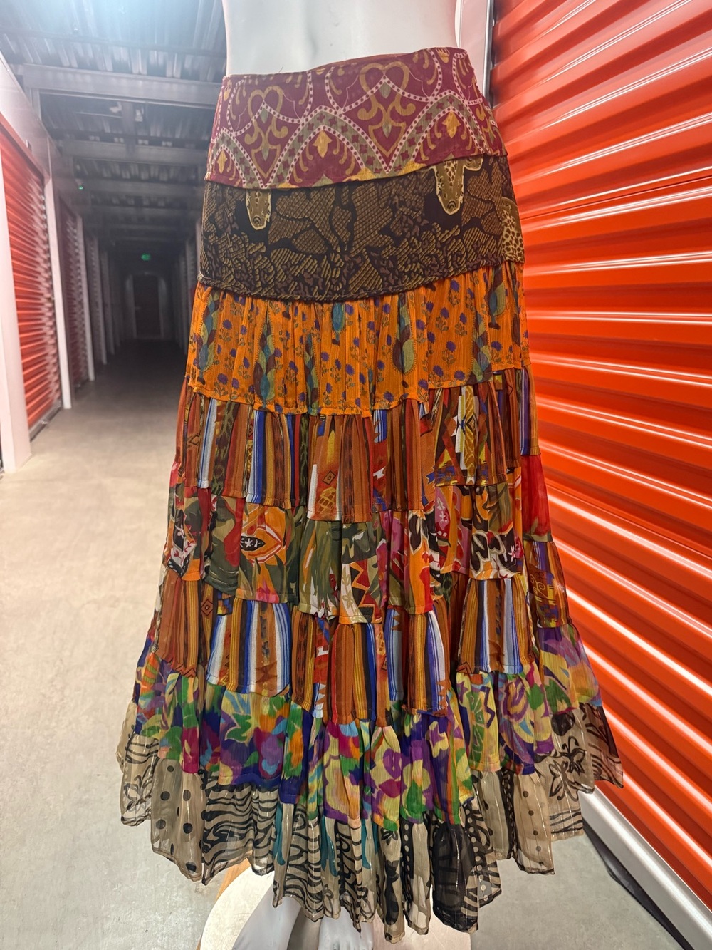 Sandy Starkman Vintage Bohemian Tiered Floral Patchwork Maxi Skirt . XS